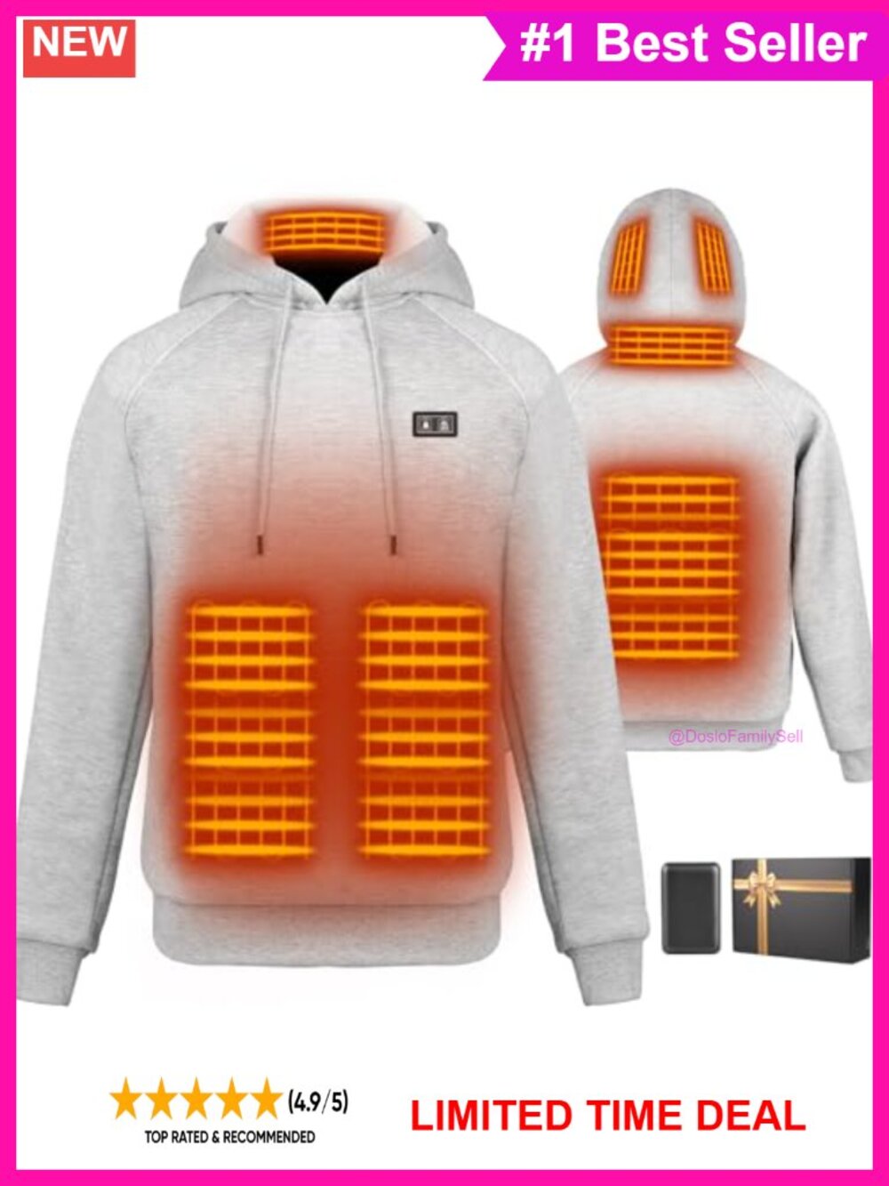 Heated Hoodie Pullover 16000mAh Battery 6 Heating Zones Fleece